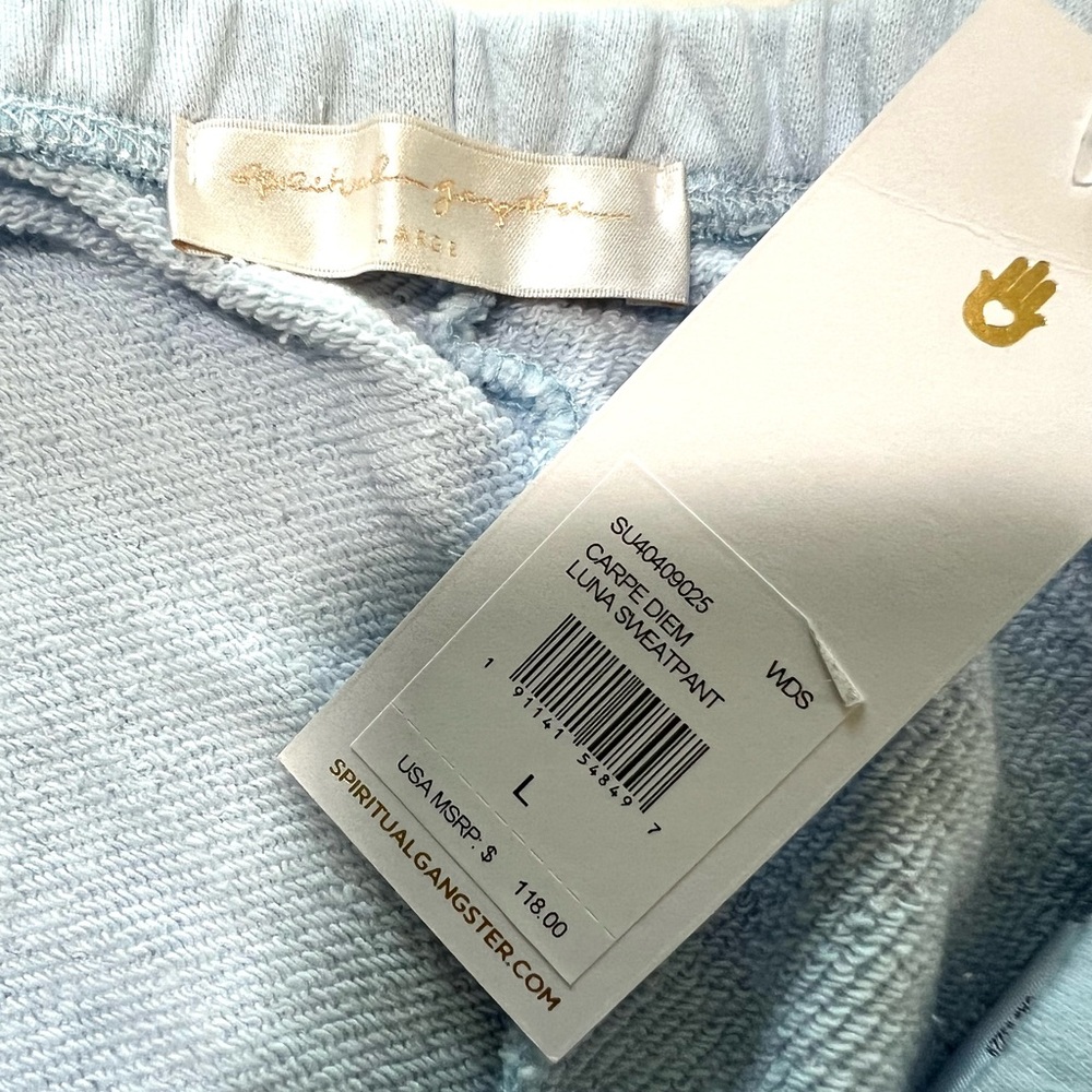 Spiritual Gangster Light Blue Sweatpants joggers Carpe Diem L or XL NWT - Picture 6 of 8